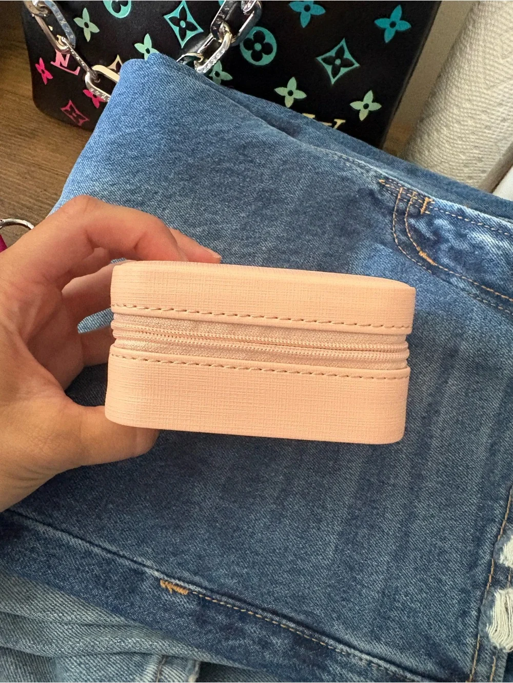 Compact Pink Jewelry Travel Case with Mirror